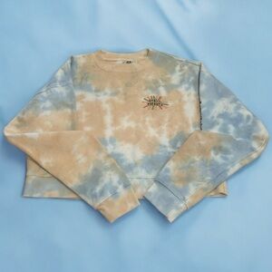 NEW Cross Colours Yellow and Blue Tie-dye Crewneck Sweater Juniors Size L
